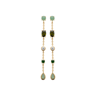 18ct Yellow Gold Plated Multi Shape Synthetic Gemstone Drop Stud Earrings