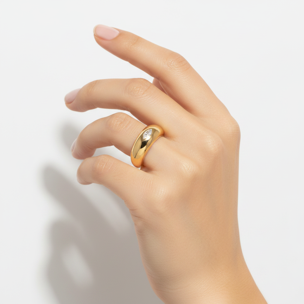 18ct Plated Alloy CZ Marq Dome Ring F