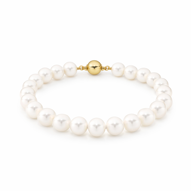 9 Carat Yellow Gold 8-8.5mm Freshwater Pearl 19cm Bracelet with 8mm yellow Gold Ball Clasp