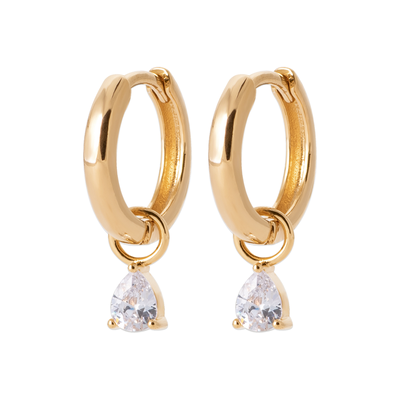 18ct Yellow Gold Plated Cubic Zirconia Pear Drop Hoop Earring