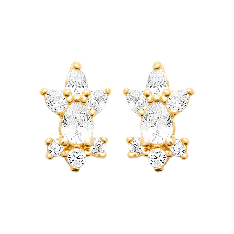 18ct Yellow Gold Plated CZ Cluster Stud Earrings