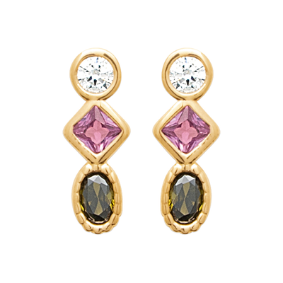 18CT Yellow Gold Plated Lilac & Green Multi Stud Earring