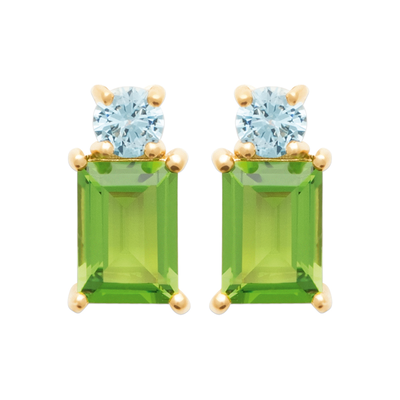 18CT Yellow Gold Plated Blue & Green Synthetic Gemstone Round Brilliant Cut Emerald Stud Earring