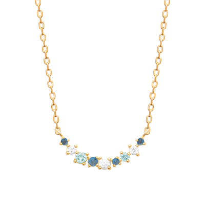 18ct Yellow Gold Plated White & Blue Multi Synthetic Gemstone Necklace 45cm
