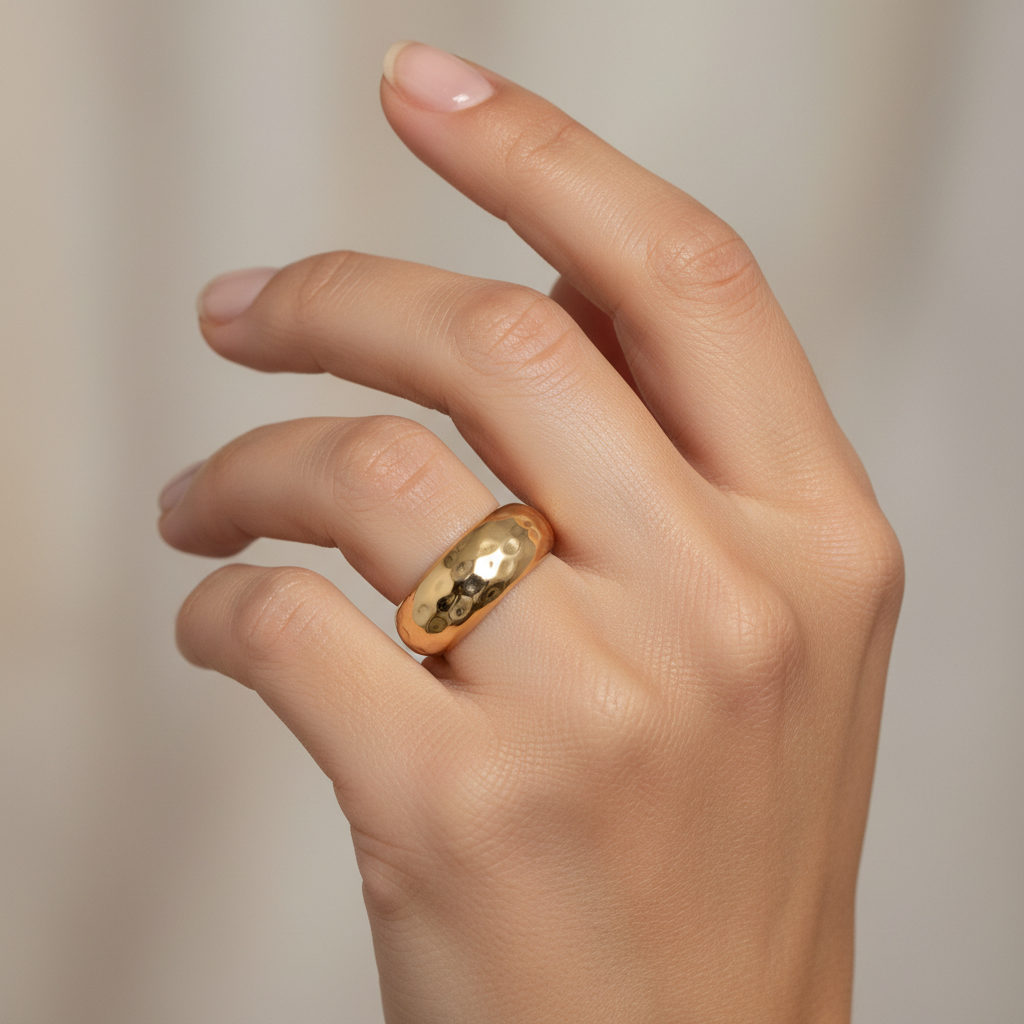 18ct Yellow Gold Plated Hammered Dome Ring