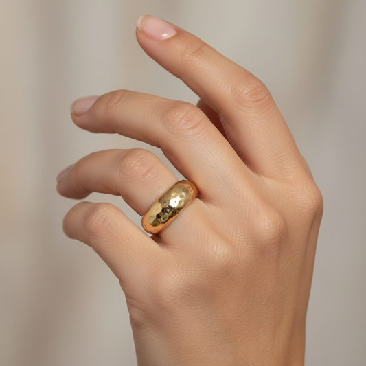 18ct Yellow Gold Plated Hammered Dome Ring