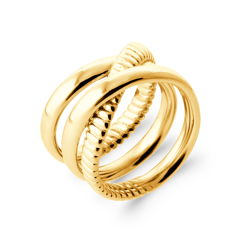 18ct YG Plated Alloy Triple Crossover Texture Ring F