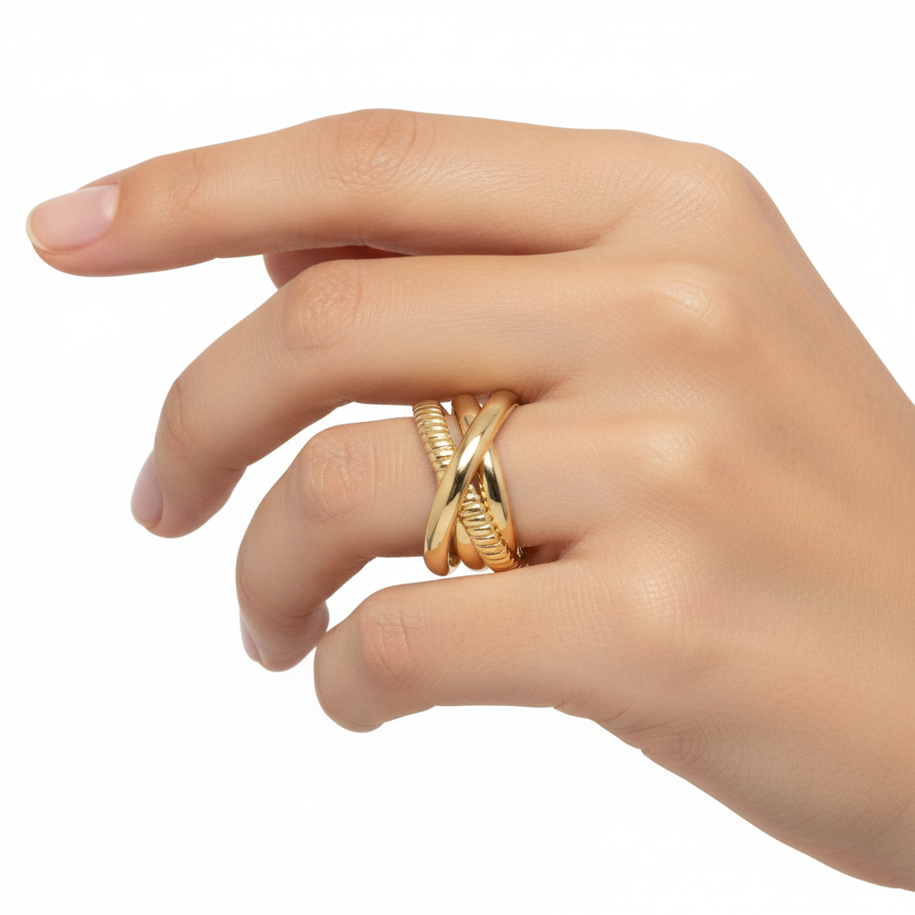 18ct Yellow Gold Plated Triple Crossover Texture Ring