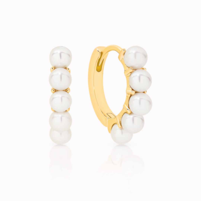 9 Carat Yellow Gold Freshwater Pearl Crown Hoop Earrings