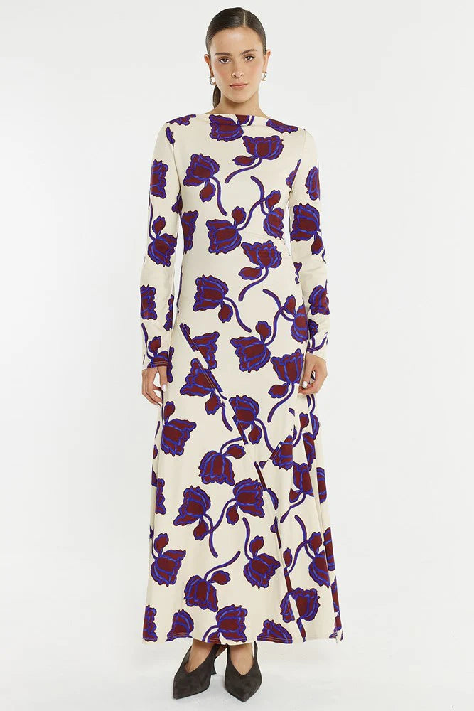Jade Seamed Jersey Dress Winter Poppy Cream