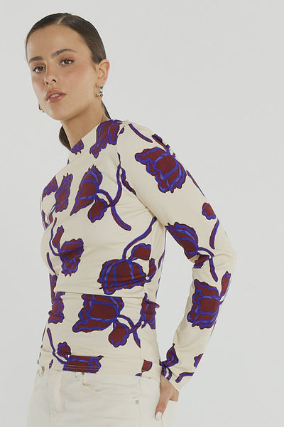 Jade Seamed Jersey Top Winter Poppy Cream
