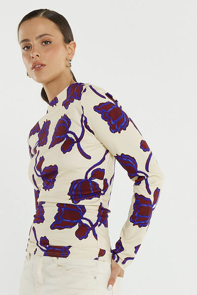 Jade Seamed Jersey Top Winter Poppy Cream