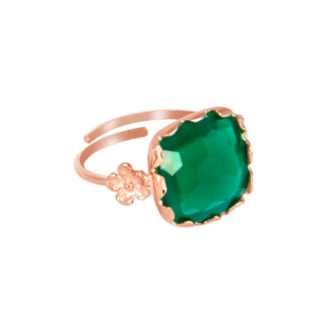 Gem & Flower Green Ring