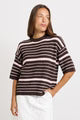 Dylan Knit Tee Chocolate & Pink Stripe