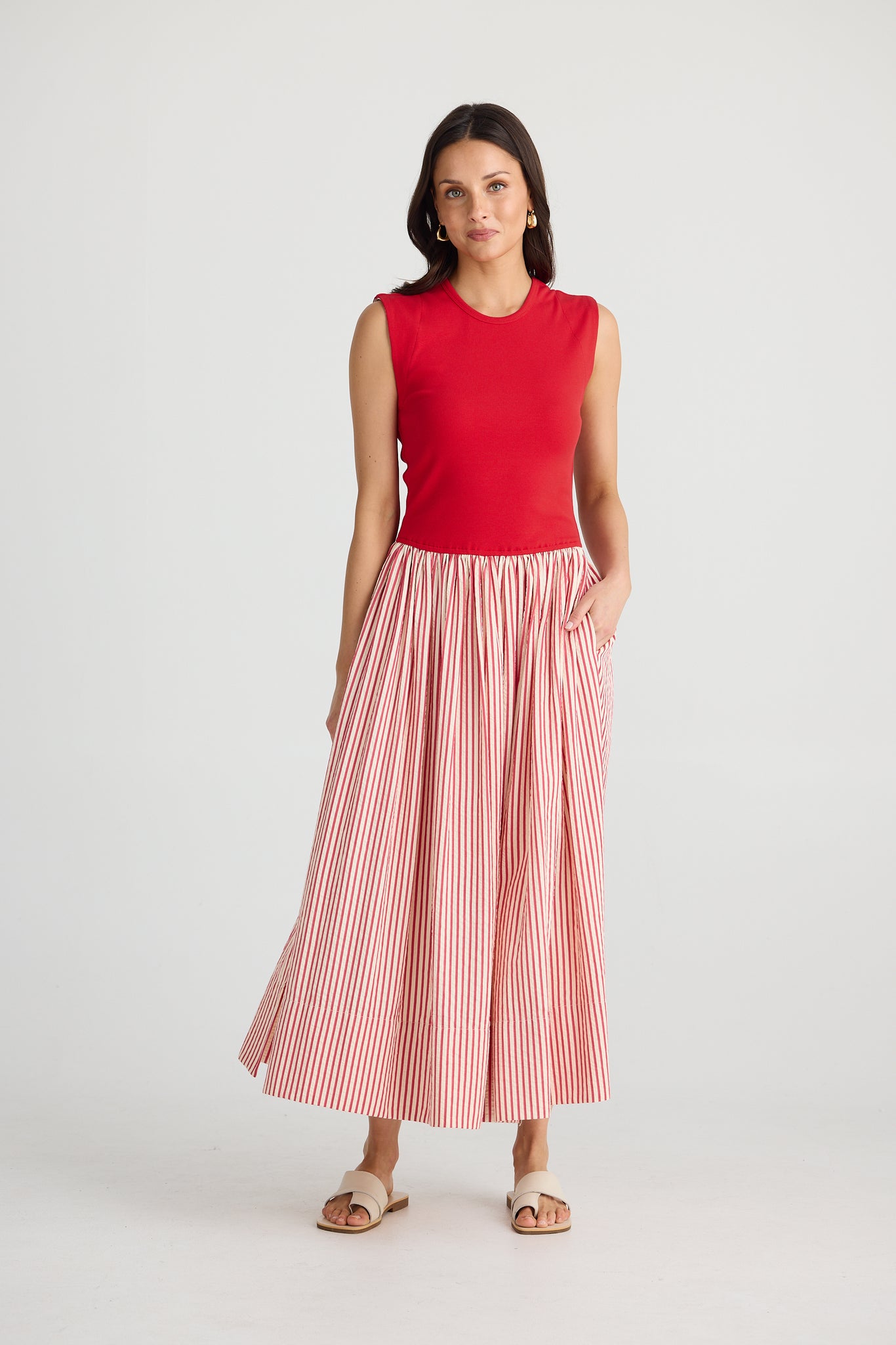 Daphne Dress White W Red Stripe
