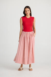 Daphne Dress White W Red Stripe