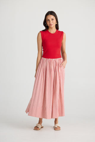 Daphne Dress White W Red Stripe
