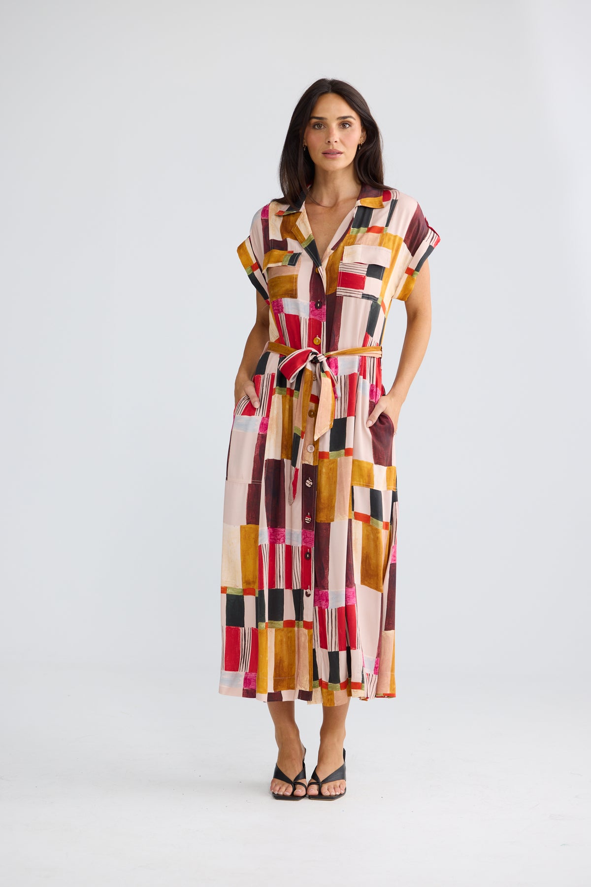 Portia Short Sleeve Dress Painterly  Geo