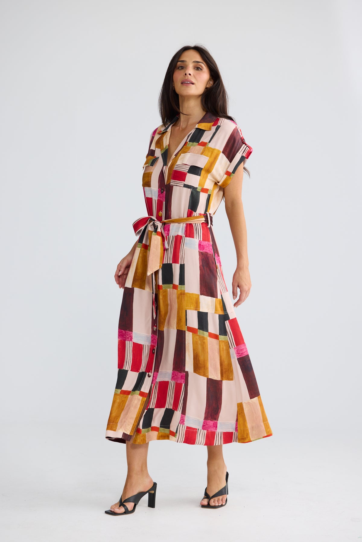 Portia Short Sleeve Dress Painterly  Geo