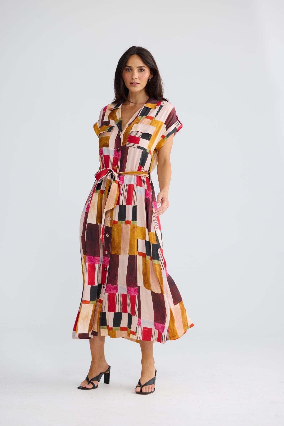 Portia Short Sleeve Dress Painterly  Geo