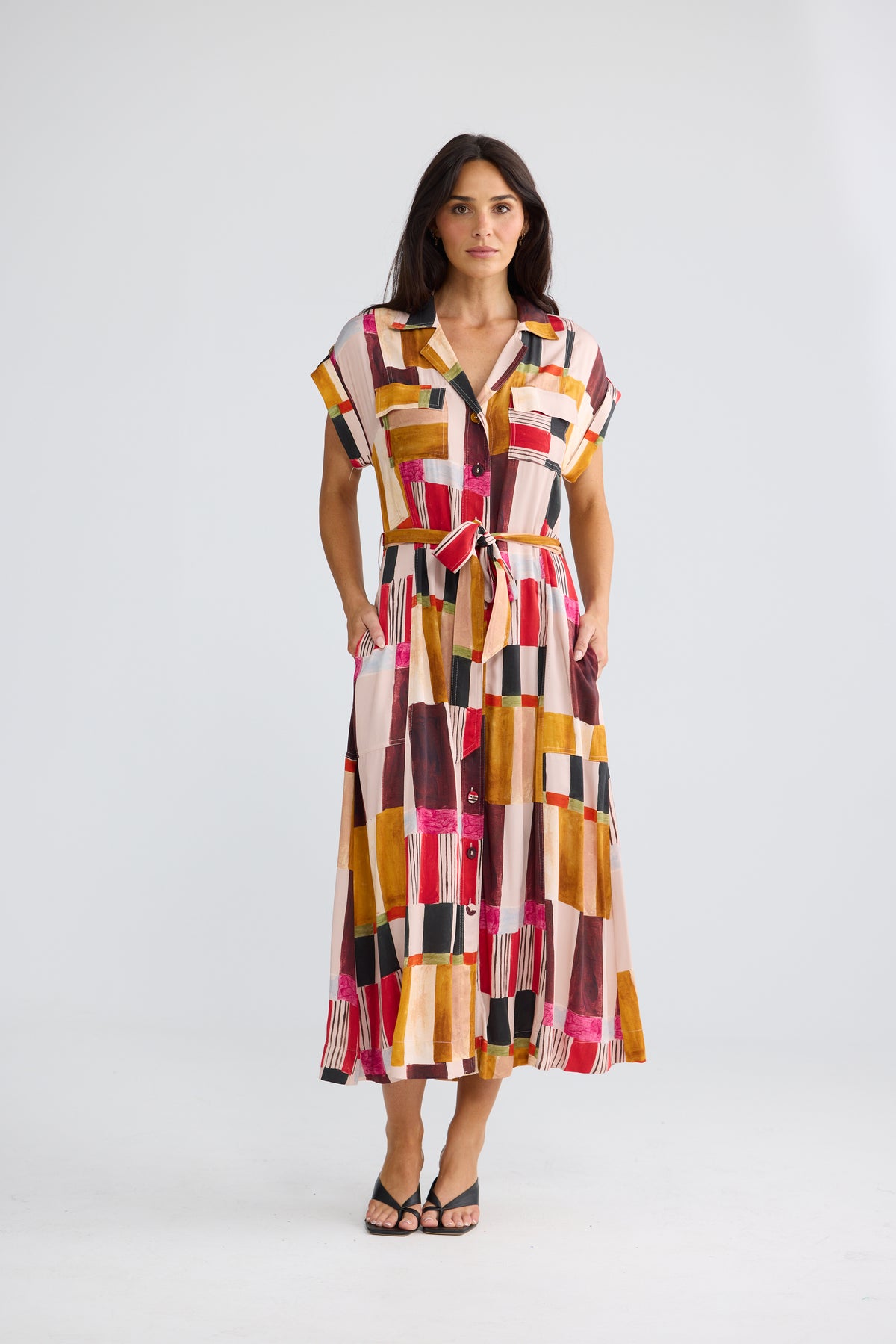 Portia Short Sleeve Dress Painterly  Geo