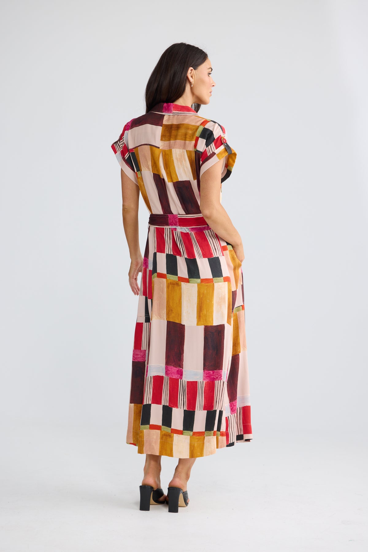 Portia Short Sleeve Dress Painterly  Geo