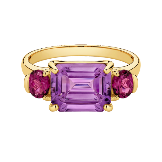 9CT YG Amethyst & Rhodolite Ring