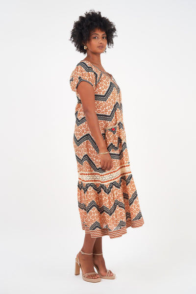 Naudic Sao Paulo Maxi Dress Bohemia Print Rust