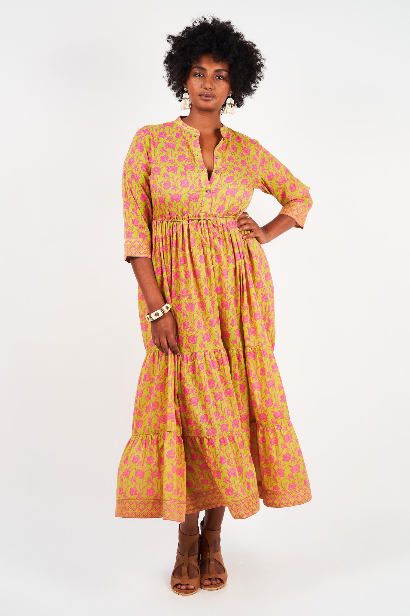 Naudic Leela Maxi Dress Poet Print Fuschia