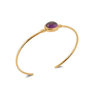 18ct Yellow Gold Plated Amethyst Oval Bezel Coil Sided Bangle