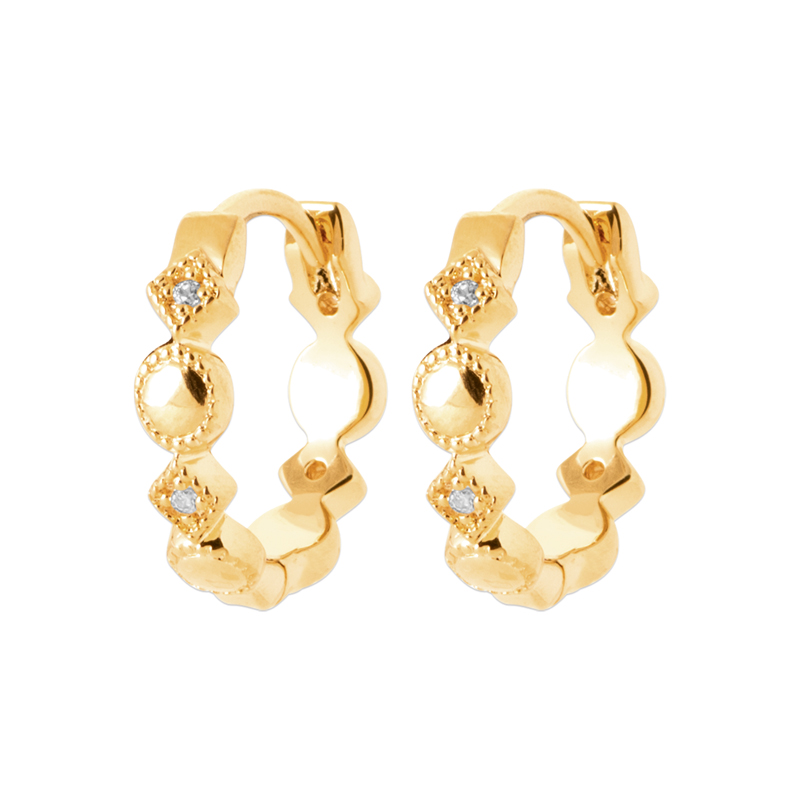 18CT Yellow Gold Plated Small Cubic Zirconia Circle Shaped Huggie Earring