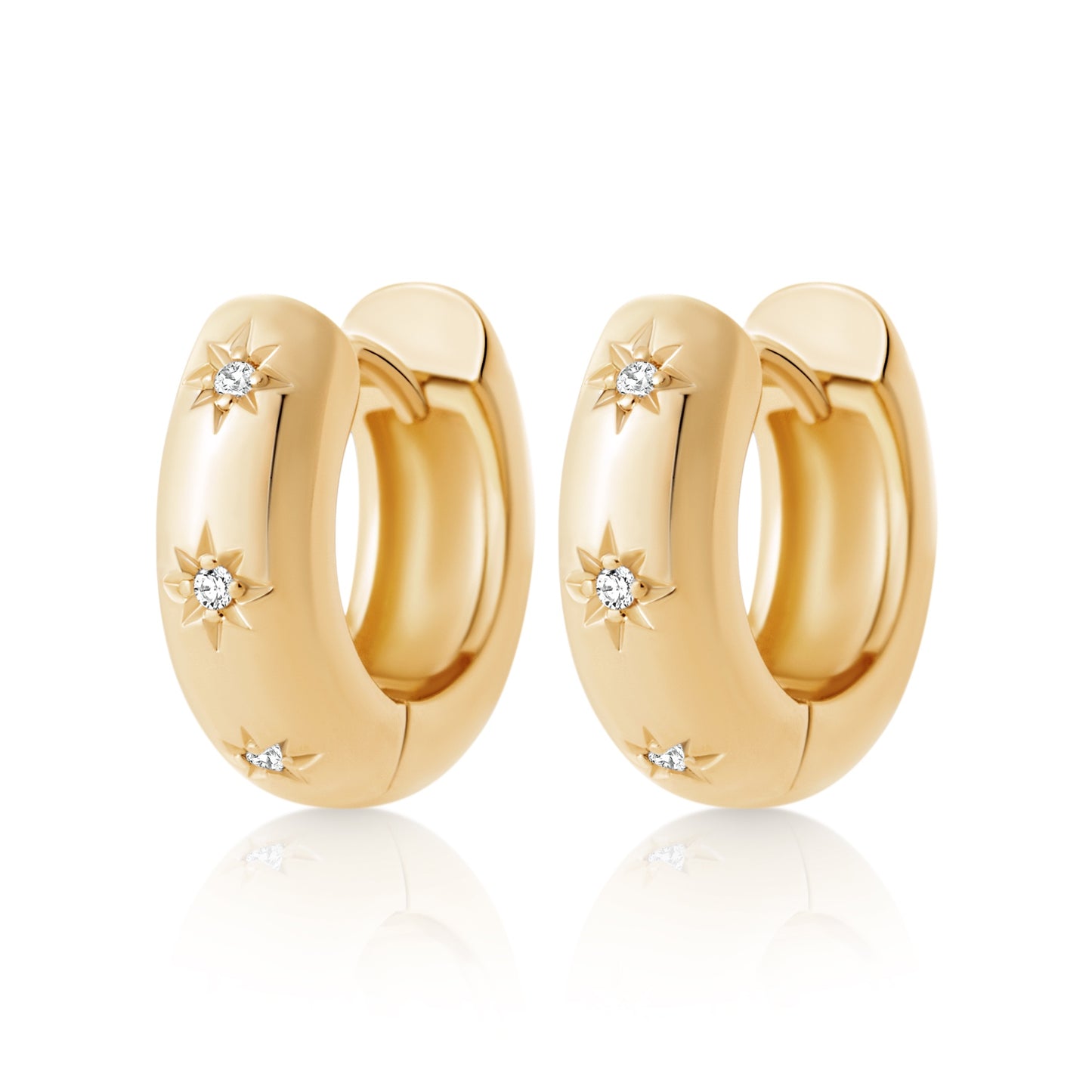 Waterproof 18ct Yellow Gold Plated Alloy Cubic Zirconia Starburst Huggies