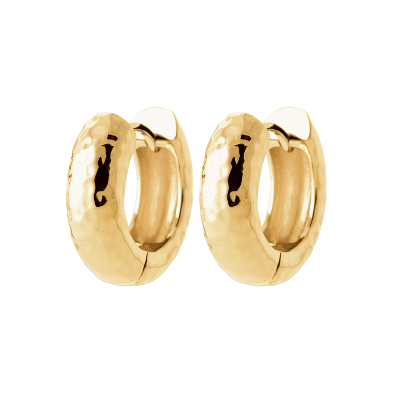 18CT Yellow Gold Plated Hammered Huggie Earring