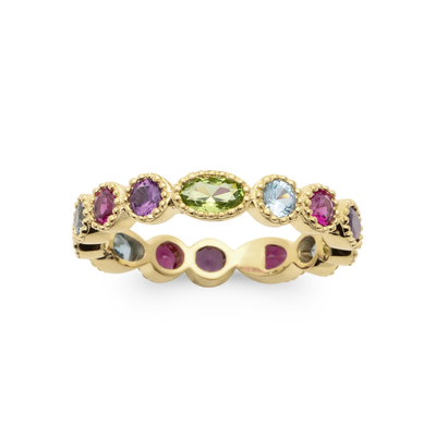 18CT Yellow Gold Plated Multi Colour & Shape Synthetic Gemstone ring