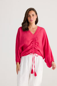 Raspberry Gauze Happy Hour Top