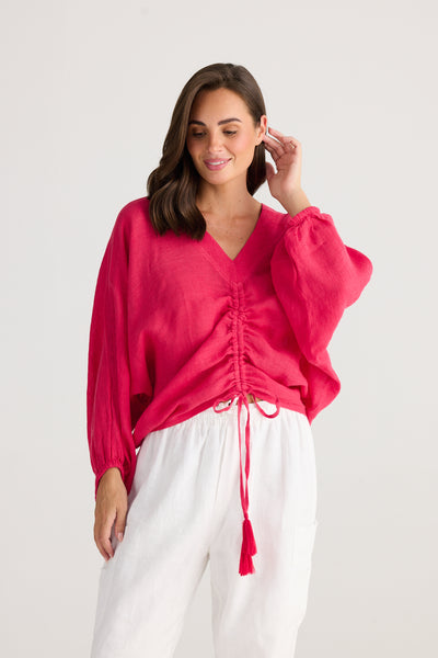 Raspberry Gauze Happy Hour Top