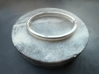 Sterling Silver CZ Double Row Hinge Oval Bangle
