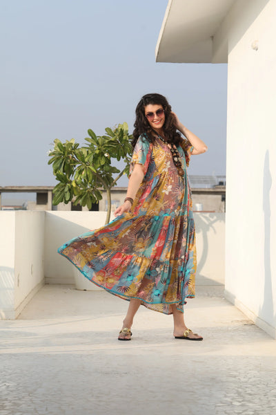 Naudic Amisha Short Sleeve Maxi Dress Chai Print