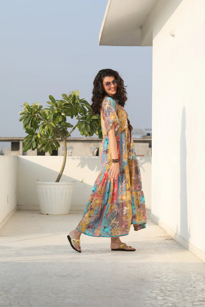 Naudic Amisha Short Sleeve Maxi Dress Chai Print
