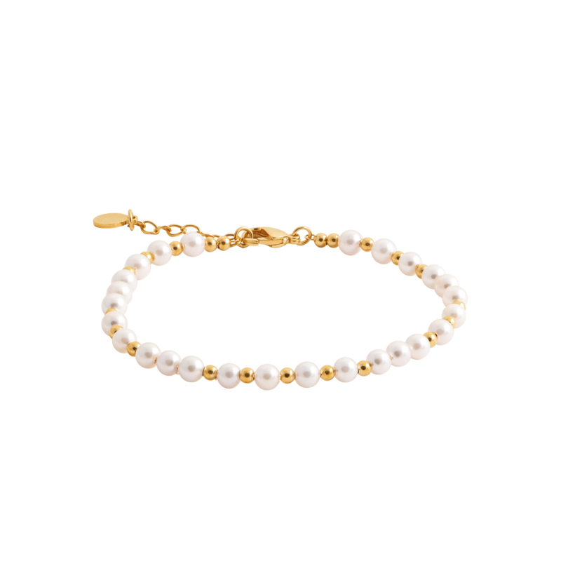18ct Yellow Gold Plated Synthetic  Pearl & Ball 18cm Bracelet