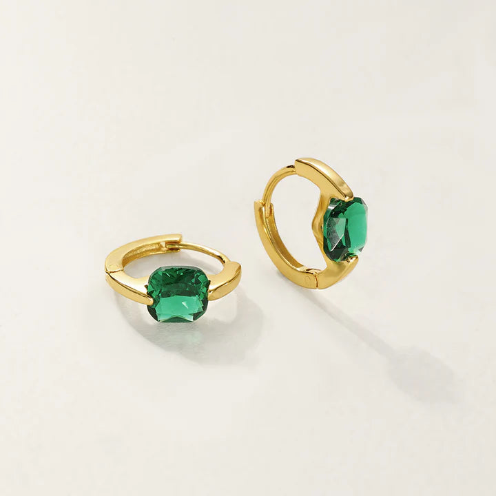 Square Zircon Hoop Earring Green