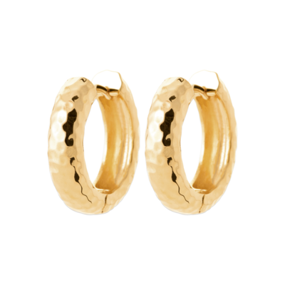 Waterproof 18ct Yellow Gold Plated Alloy Hammered Hoop Earrings