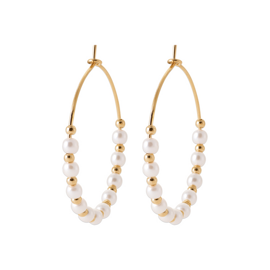 Waterproof 18ct Yellow Gold  Plated Alloy synthetic  Gemstone Beaded Large Hoop Earrings