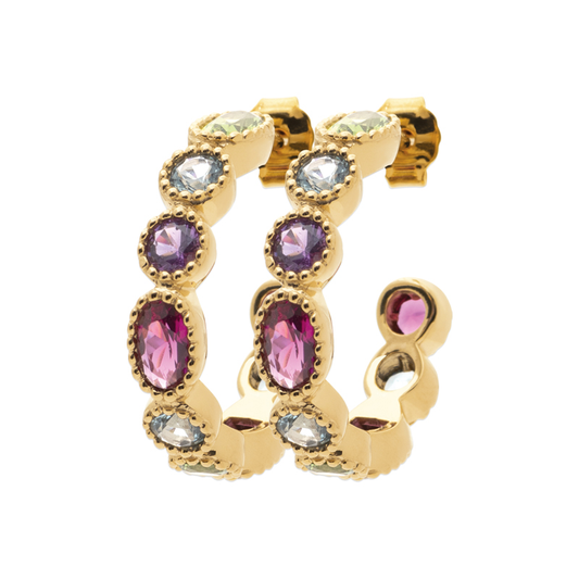 Waterproof 18ct Yellow Gold Plated Alloy Multi Colour & Shape Synthetic gemstone Hoop  Earrings