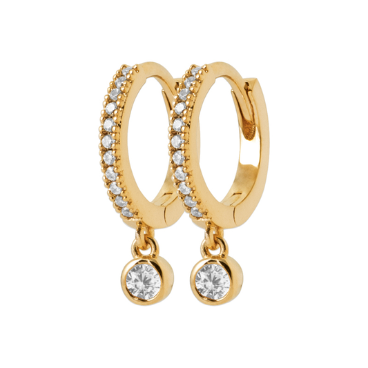 Waterproof 18ct Yellow Gold  Plated Alloy Cubic Zirconia Round Brilliant Cut  Bezel Drop Claw Set Hoop Earrings