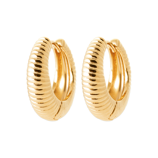 Waterproof 18ct Yellow Gold Plated Alloy Multi Ridged Hoops