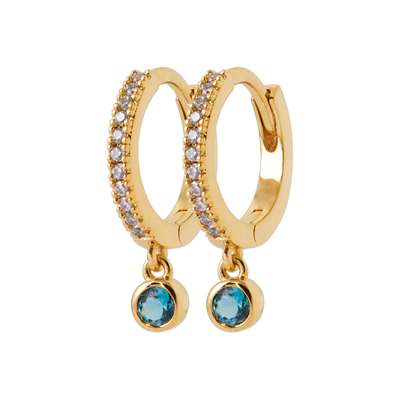 18CT Yellow Gold Plated Cubic Zirconia with Blue Bezel Drop Hoop Earring