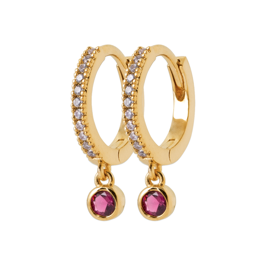 Waterproof 18ct Yellow Gold  Plated Alloy Cubic Zirconia Huggie Earrings with Pink Cubic Zirconia Bezel  Drop Earrings