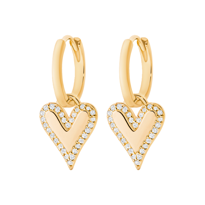 18CT Yellow Gold  Plated Alloy Cubic ZIrconia Edged Heart Drop Hoop Earrings