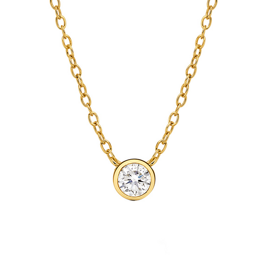 Waterproof 18ct Yellow Gold  Plated Alloy Cubic Zirconia  Round Brilliant Cut  Bezel 40cm Necklet F